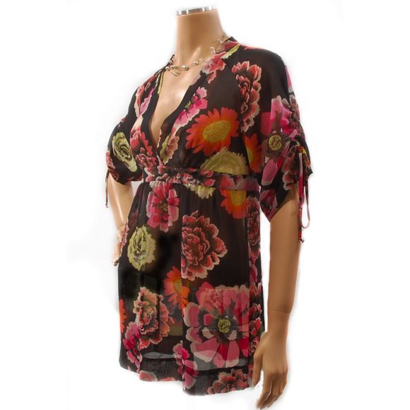CAbi Gemini #400 Black & Floral Semi-Sheer Top - Picture 2 of 5